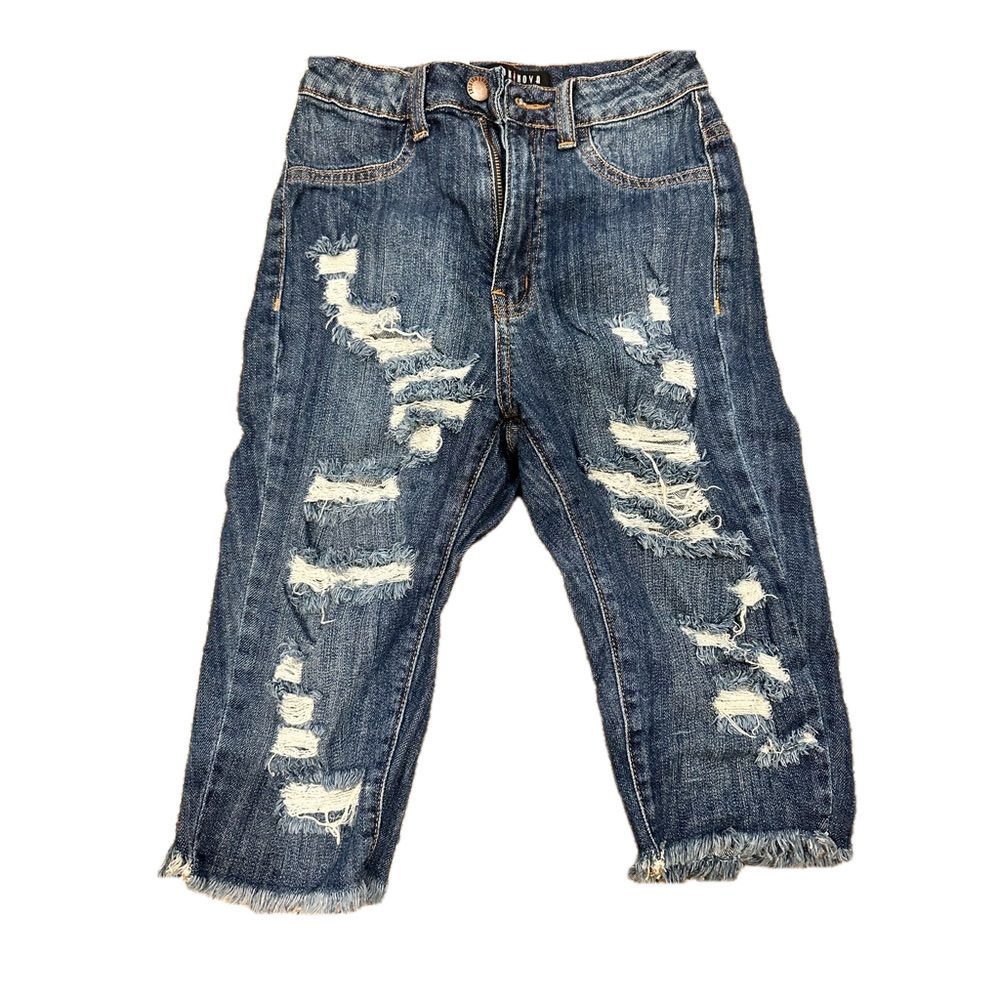 FASHION NOVA DARK BLUE RIPPED BERMUDA SHORTS